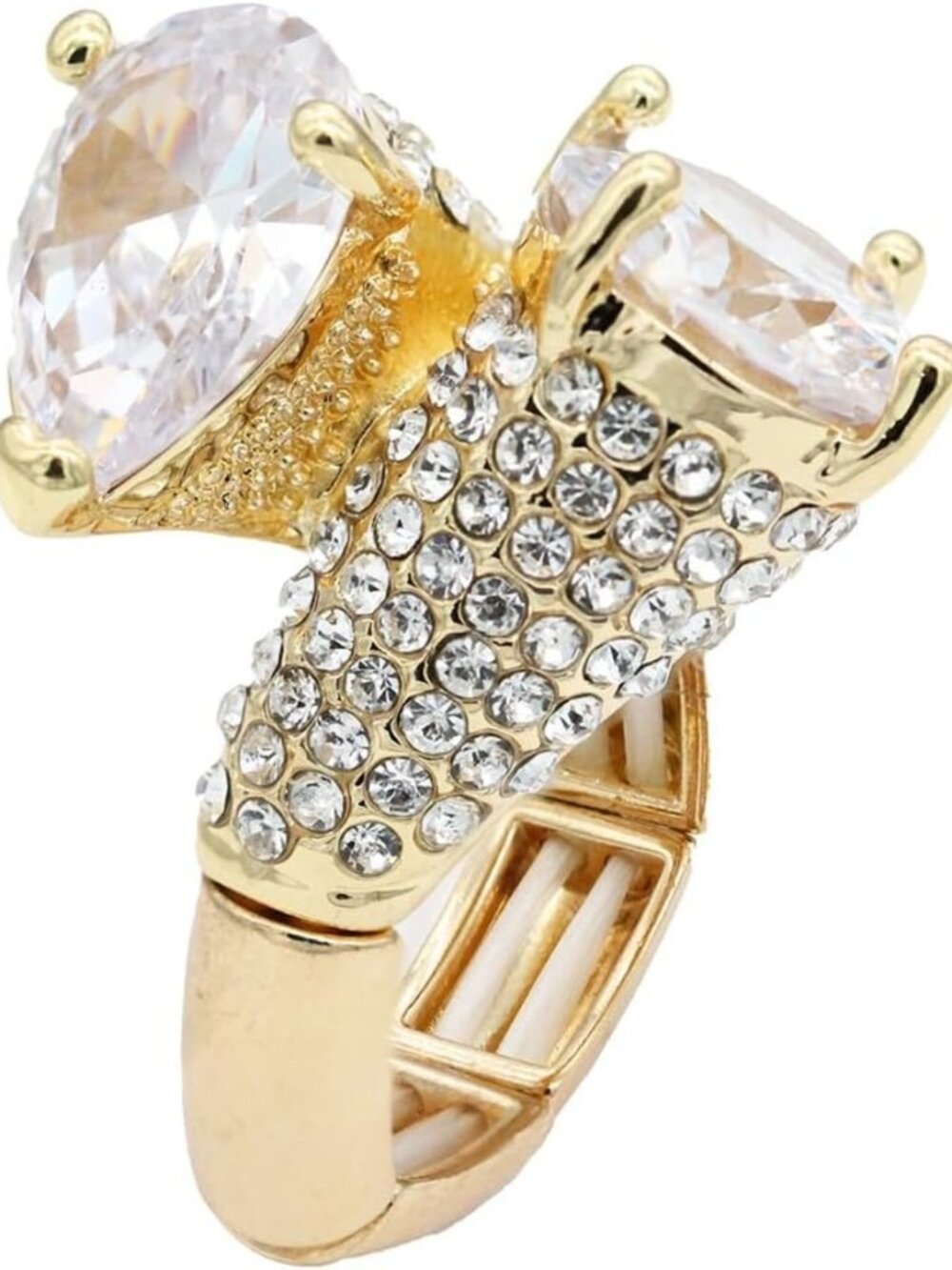 Lavencious Women's Oversized Toi et Moi Statement Ring – Gold and Silver Tone